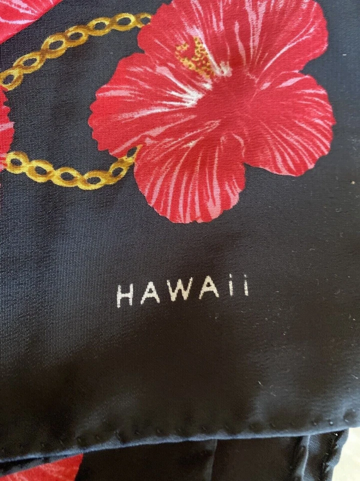 Bufanda de hibisco rosa floral vintage años 80 Hawaii 34" cuadrada negra Foto 3 de 4