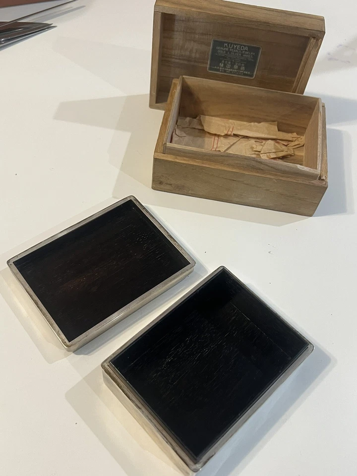 Caja de plata esterlina vintage K. Uyeda Japón con caja de madera original sello japonés Foto 3 de 4