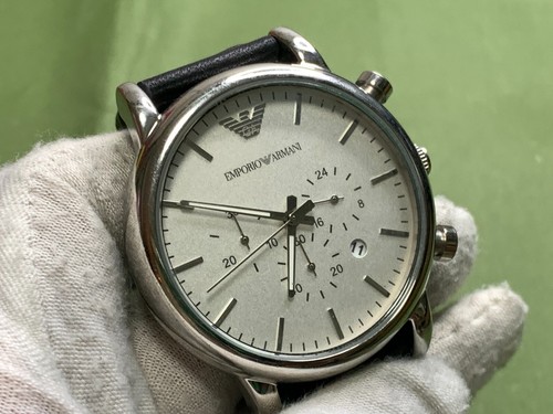 Emporio Armani AR1807 Chronograph Date Silver Dial Leather Men's Quartz Watch - Picture 6 of 18