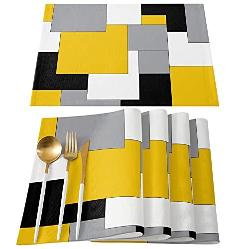Black And Yellow Placemats Set Of 4non Slip Washable Table Mats Set