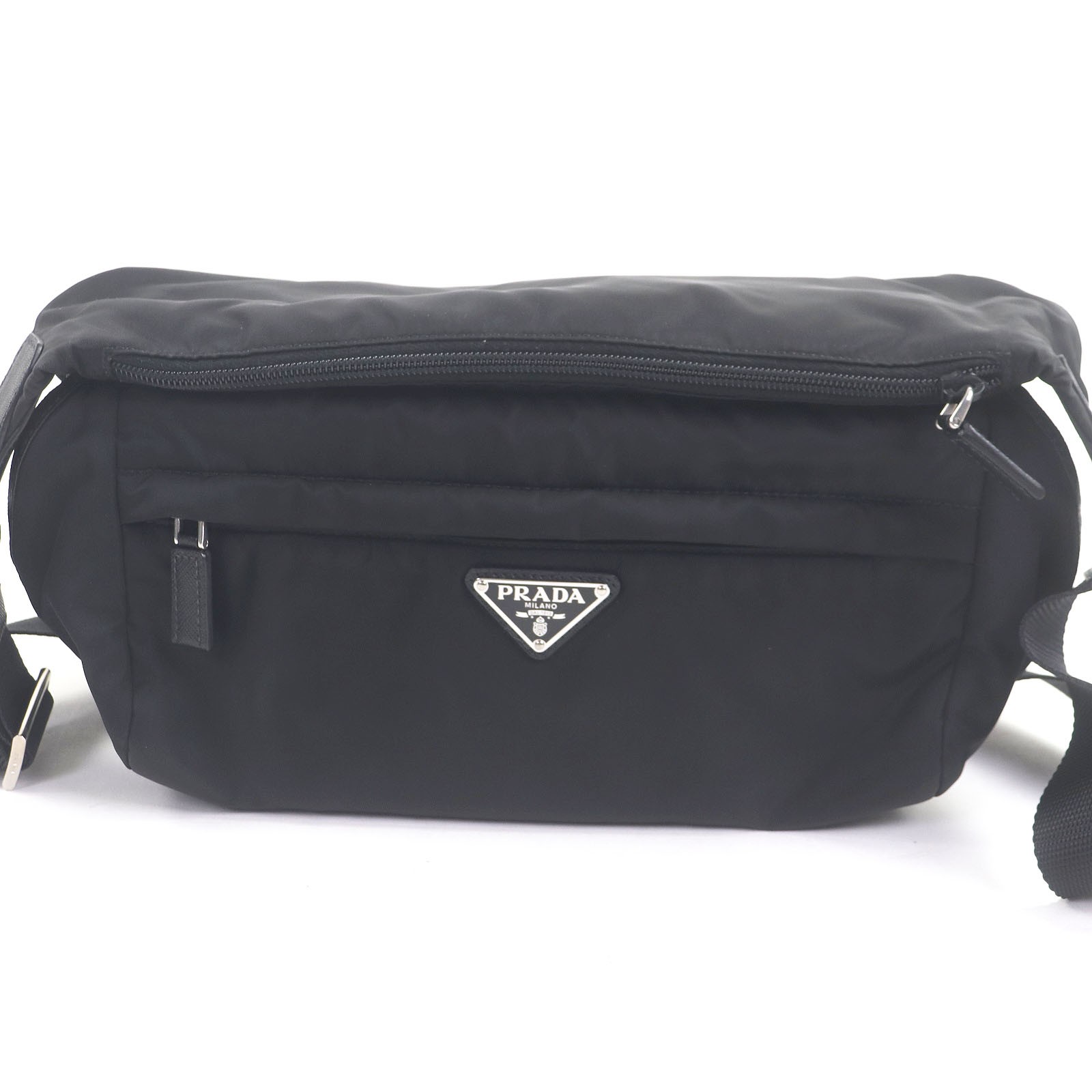 Great PRADA Shoulder Bag Re-NYLON Triangle Logo Triangle Plate black