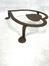 antique trivet fireplace heart pot stand forged iron original early 1750-1850