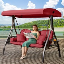 3in1 Outdoor Porch Swing With Adjustable Canopy  Thickened Cushion For Backyard