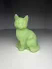 Vintage Fenton Green Uranium Custard Glass Cat Figurine