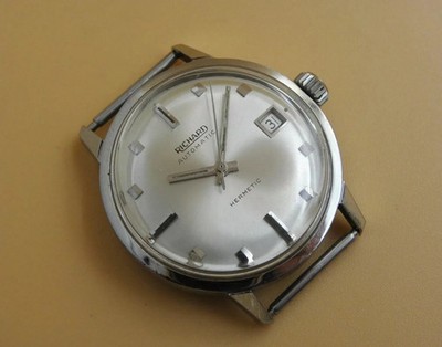 Rare Richard Automatic ETA 2472 Hermetic Swiss watch date Stainless Steel 1970s