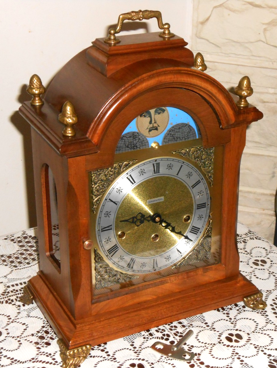 FRANZ HERMLE Mantel Clock W/MOONPHASE TRIPLE CHIME 8-DAY 1050-020
