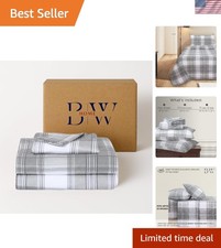 Eco-Friendly Grey Plaid Flannel Sheet Set - Cozy All-Season Bedroom Luxury