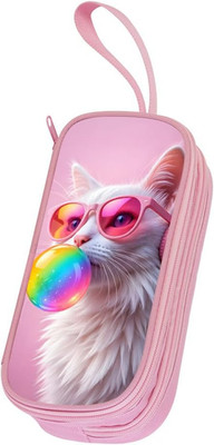 Cute Cat Pencil Case for Girls Large Pink Durable School Pen Pouch Bag for Kinde