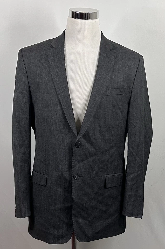Versace Collection 44R Sport Coat 100% Wool Gray Herringbone Two Button Vented - Image 2 of 4