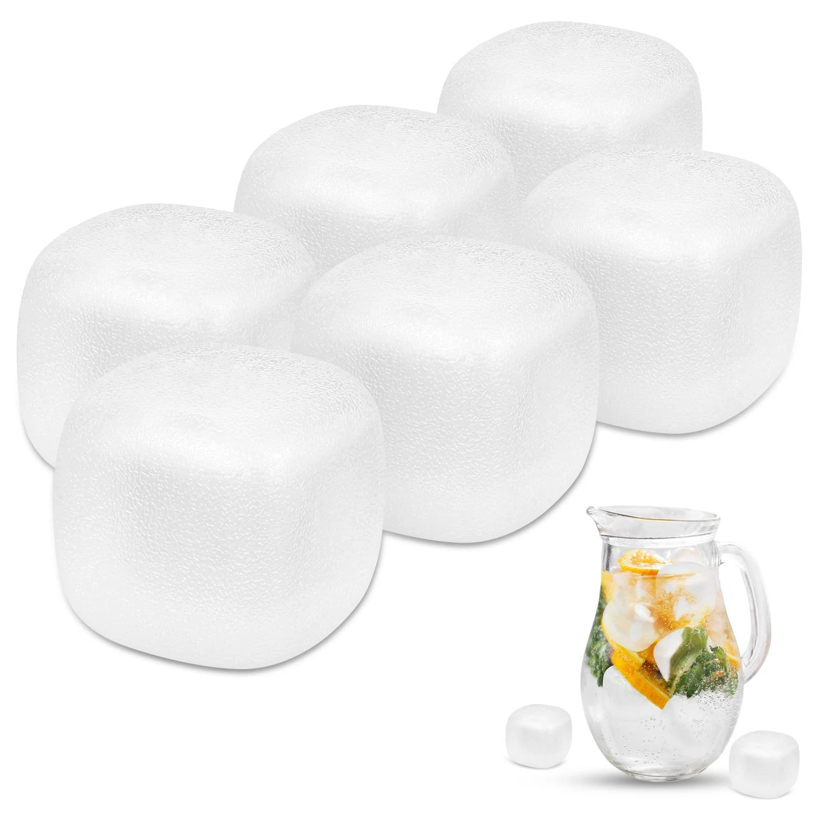 Extra Large Reusable Ice Cubes for Drinks(2” Sq.) - 6 Pack BPA-Free Plastic I...