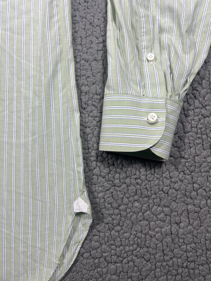 Camisa Borrelli Napoli Para Hombres 16 41 Verde Rayas Hecha en Italia Algodón Vestido Clásico Foto 3 de 4