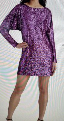 Steve Madden Ginger Sequined Mini Shift Dress NWT Size 4 Purple Fast Shipping