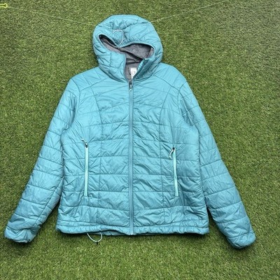 Decathlon Forclaz MT100 Down Puffer Jacket Mens XL Blue Hooded Quilted Full Zip