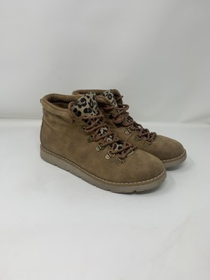 BOBS From Skechers Boots Womens Size 7.5 Brown Leopard Faux Fur Hiker Lace Up