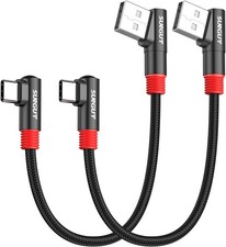 SUNGUY 6 inch/0.15M Right Angle USB C to A Cable 2Pack 3A Short 90 Degree USB...