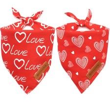 Valentines Day Dog Bandanas 2 Pack, Reversible Love Pet Scarf for Boy and Gir...