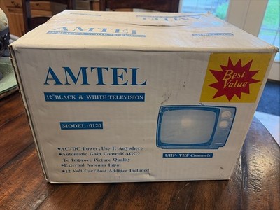 Brand New! Amtel 12'' Black and White TV Model 0120 Vintage UHF/VHF Original Box