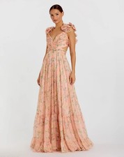 Mac Duggal Size 6 Pink Ruffle Tiered Floral Cut-Out Chiffon Gown
