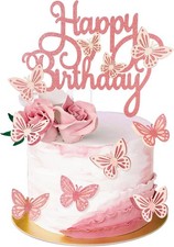 13 Pieces Butterfly Cake Toppers With Happy Birthday Cake Toppers 3D Pink Gold B