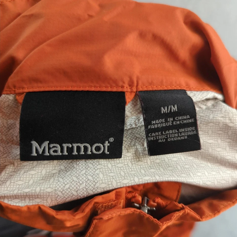 Marmot Jacket Mens Medium Orange Hooded Rain Shell Nylon Outdoor CC-440 - Image 4 of 4