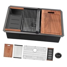 Deep Single Bowl Black Kitchen Sink Stainless Steel 10 Inch Undermount