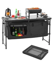 Camping Kitchen Table Folding Portable Outdoor Cook Station 3 Adjustable Height