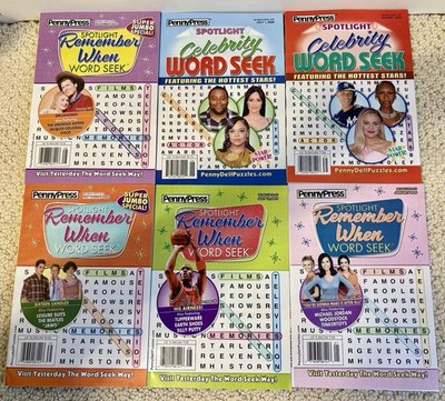 Lot of 6 Penny Press Spotlight Celebrity & Remember When Word Search New Books