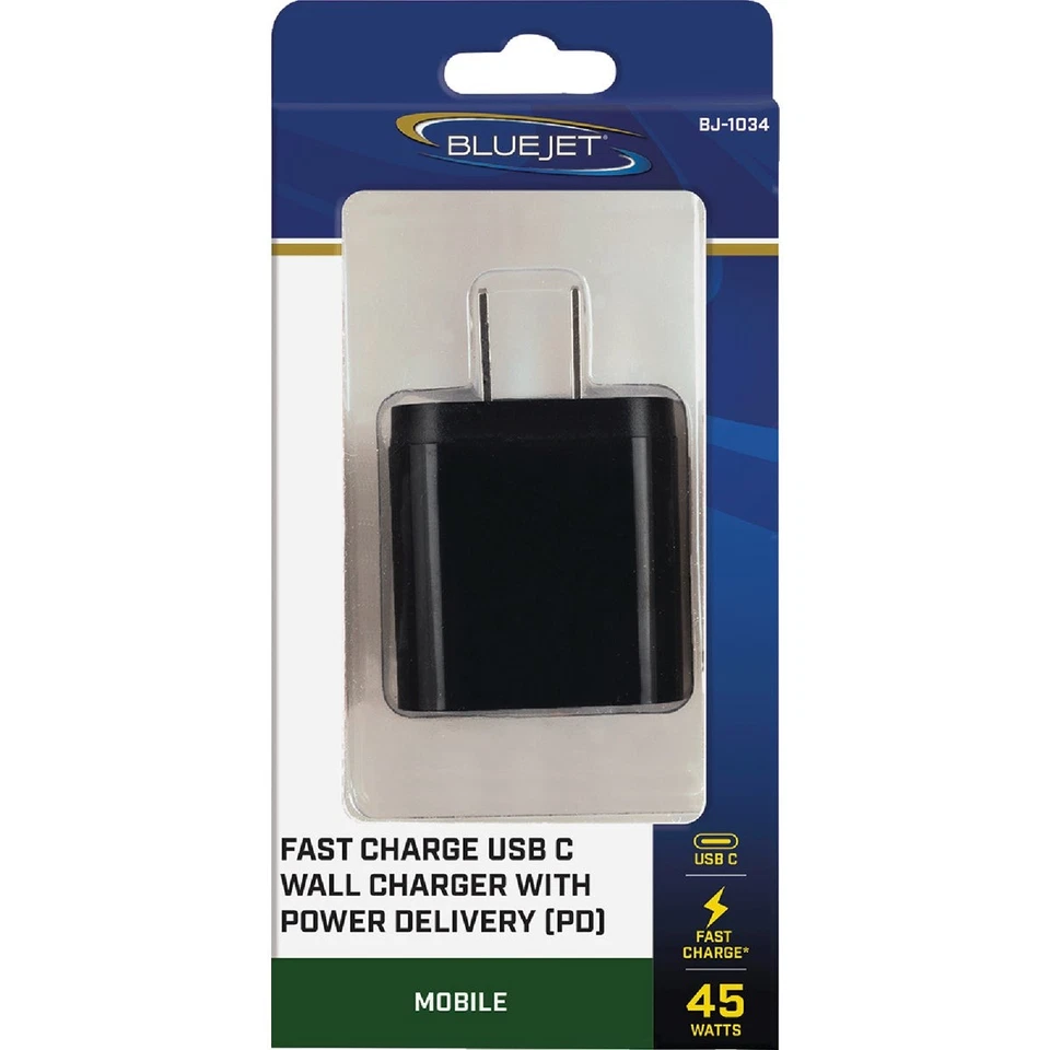 Blue Jet AC Outlet Black Fast Charge 45W Wall USB-C Charger with Power Delivery - Image 2 of 4