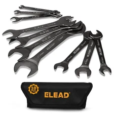 ELEAD Super-Thin Open End Wrench Set | 10-Piece Metric 5.5-27mm | Nickel-Plat...