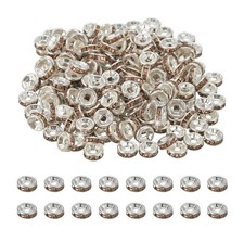 6mm Rondelle Spacer Bead, 200 Pcs Rhinestone Loose Bead, Silver/Yellow