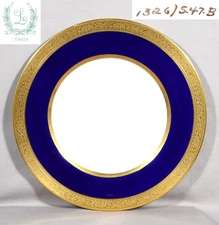 Lenox Dinner/Cabinet Plate Deep Blue Band Gold Encrueted Edge Green Mark 11 1/4"