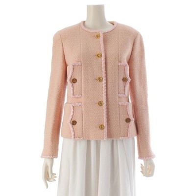 CHANEL 1993 wool cotton Vintage COCO Mark 4-pocket No color jacket pink 40