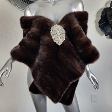 VINTAGE RANCH MAHOGANY BROWN GENUINE REAL MINK FUR STOLE WRAP COAT SHAWL