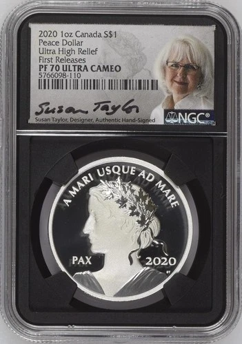2020 $1 Canada 1 oz Silver Peace Dollar Ultra High Relief NGC PF 70
