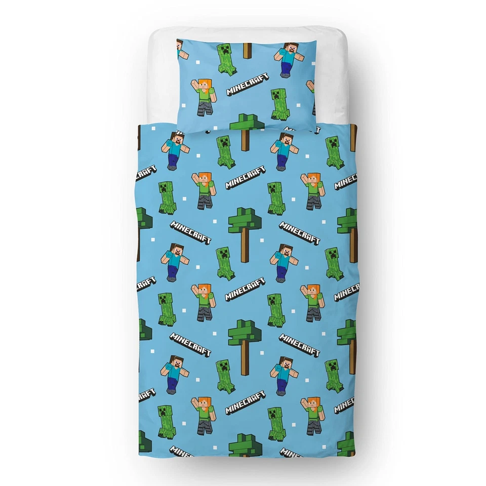 Minecraft Set copripiumino singolo ufficiale design epico reversibile blu su 2 - Immagine 2 di 4