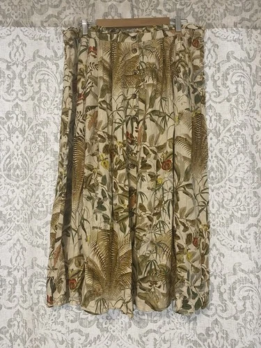 H&M Linen Blend Elastic Waist Button Front Boho Tropical Midi Skirt Beige Tan XL