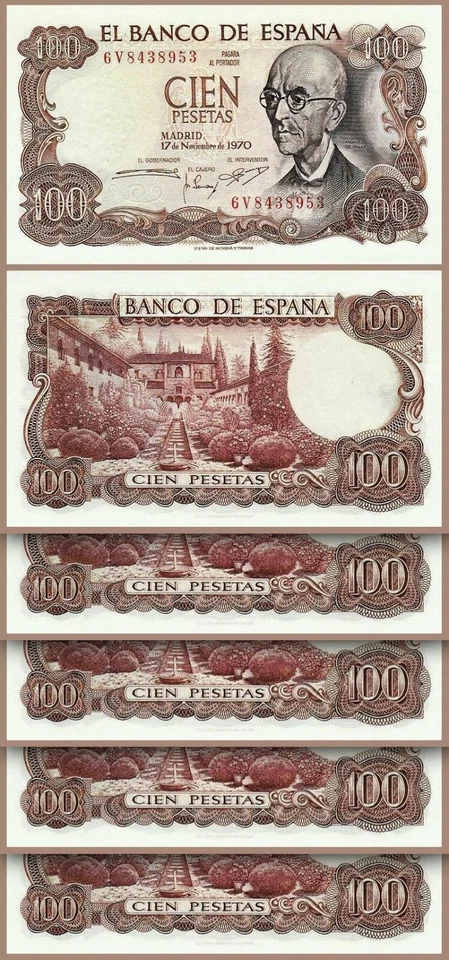 Espanha, Espanha, 100 PESETAS 1970, UNC- 20 peças LOTE, P-152 - Imagem 2 de 4