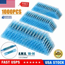 1000PCS 16-14AWG Heat Shrink Butt Wire Connectors Waterproof Crimp Terminal Blue