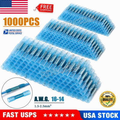 50PCS Waterproof Butt Splice Terminals 16-14AWG Heat Shrink Wire Connectors