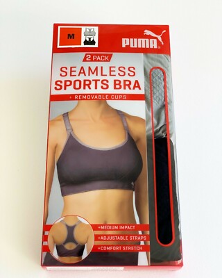 PUMA Women’s Seamless Sports Bra 2-Pack Black/Grey S,M, L, XL