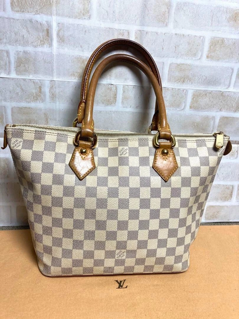 LOUIS VUITTON Authentic Women's Damier Azur Saleya PM Hand Bag Tote Bag  White