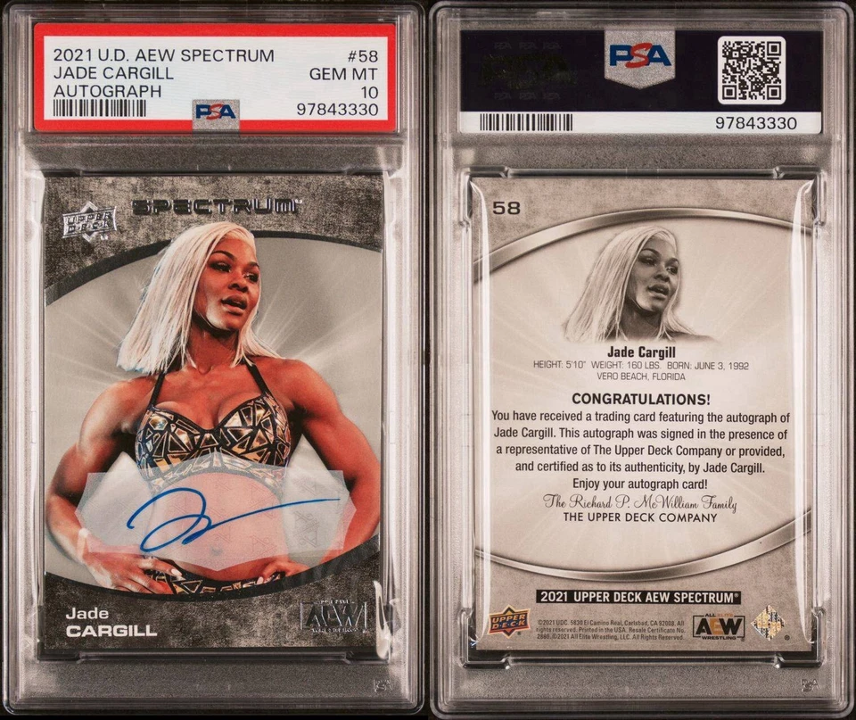 2021 Upper Deck AEW Spectrum JADE CARGILL Autographs #58 ROOKIE POP 1 PSA 10 - Image 3 of 3