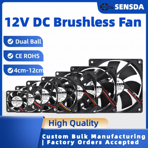 12V DC Cooling Fan 4/5/6/7/8/9/12cm 80mm 120mm Dual Ball Bearing, Industrial Fan