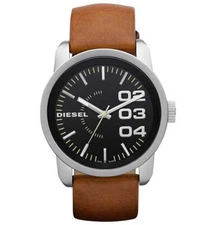 Diesel Black Dial Tan Leather Strap Mens Watch DZ1513 - BRAND NEW
