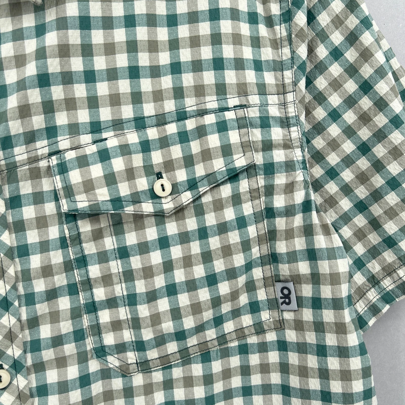 outdoor-research button up check seersucker wanderer hike shirt