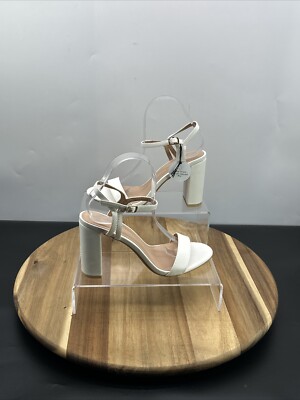 New Look Damen-Sandalen Größe 6 weiß D'Orsay Kunstleder hoher Blockabsatz Schnalle