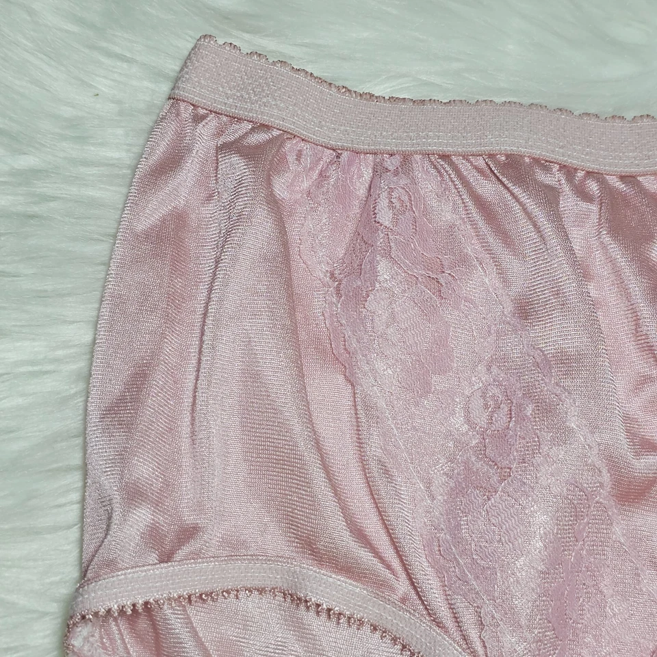 VTG Silky Nylon Panty Taffy Pink Sissy Lace Granny Brief Size 8/XL Hip 40-44" - Image 4 of 4