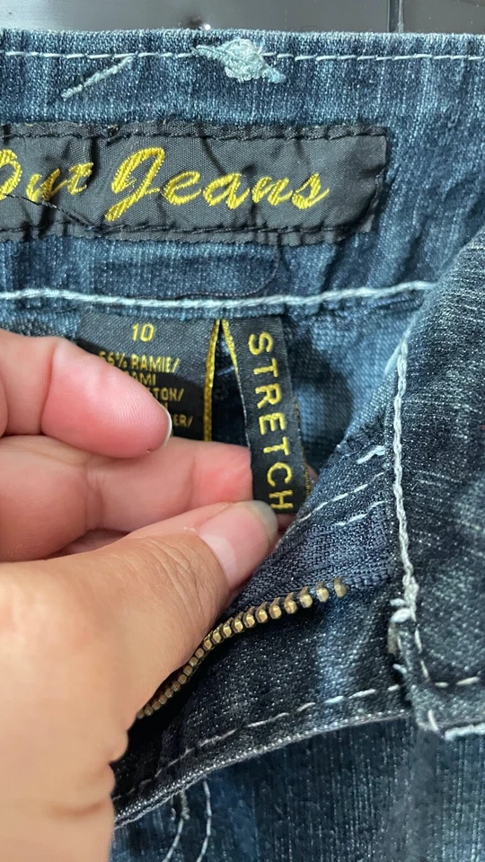 Pantalones Cortos de Jean Out Jeans Para Mujer Y2K Ramie Algodón Elástico Largo Talla 10 Foto 4 de 4