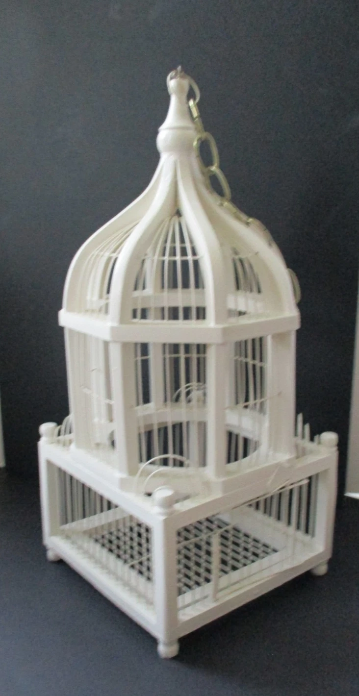 Antique Vintage Taj Mahal Cathedral BIRD CAGE White of Wood & Metal 21x9x9 New