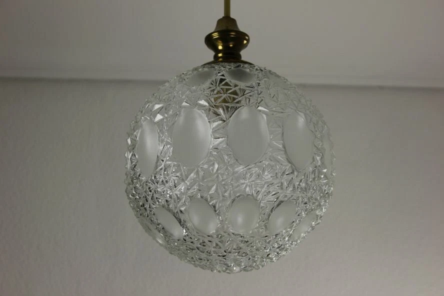 Lámpara de bola de vidrio con patrón de cristal Diam. 11,8" MEDIADOS DE SIGLO - Era italiana austriaca Foto 2 de 4